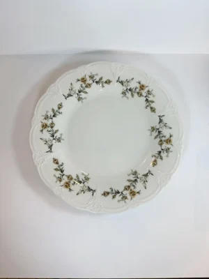 Assiette plate marron fleurie rétro